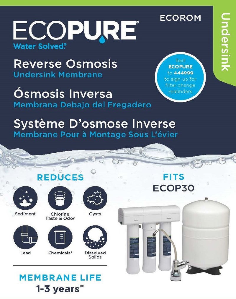 EcoPure ECOROM Reverse Osmosis Membrane Replacement â€“ Fits ECOP30 & Select Kenmore & Brita RO Systems â€“ NSF-Certified Stage 2 Filter â€“ Reduces TDS, Lead, Chlorine & More â€“ 1â€“3 Year Life â€“ Easy Changes - Image 4